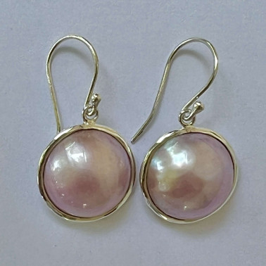 ER 14541 PPL-(HANDMADE 925 BALI STERLING SILVER EARRINGS WITH WHITE PINK MABE PEARL)